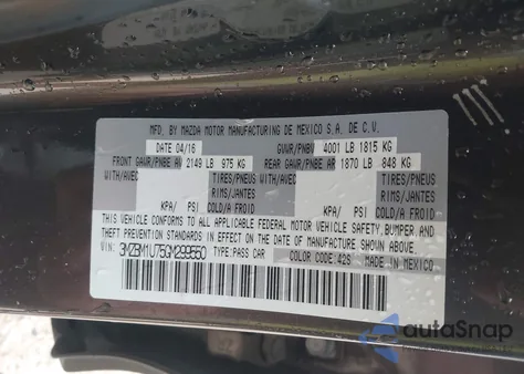 2016 Mazda Mazda3 I Sport z USA, uszkodzony, nr VIN 3MZBM1U75GM299550